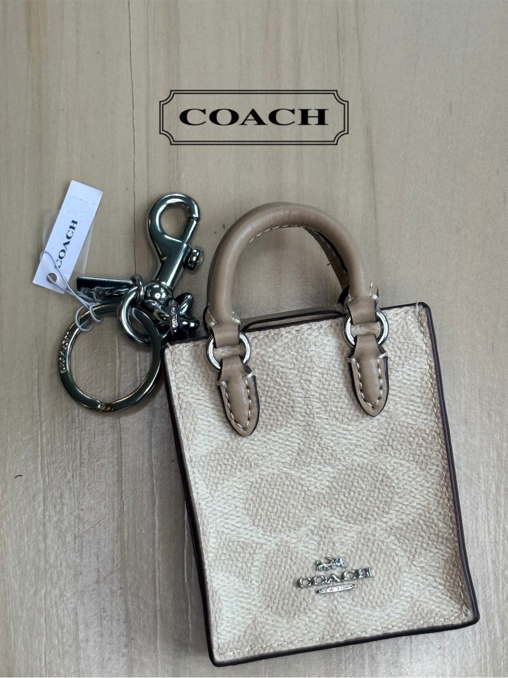 NWT Coach North/South Mini Tote Bag Charm Keychain in Signature Canvas - CX069